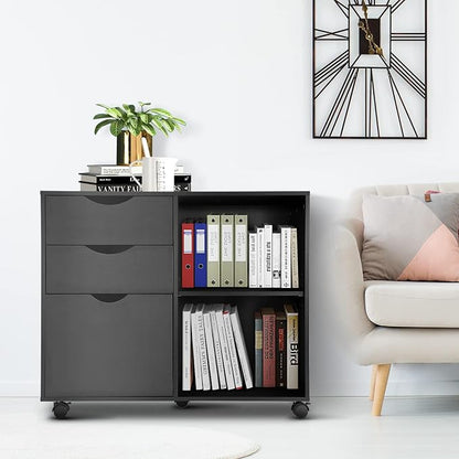 QDSSDECO 3-Drawer with Shelf Wood File Cabinet Mobile Lateral Filing Cabinet - Image 7