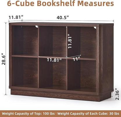 6 Cube Storage Bookcase, Wood Floor Standing 2-Tier Bookshelf - Image 2