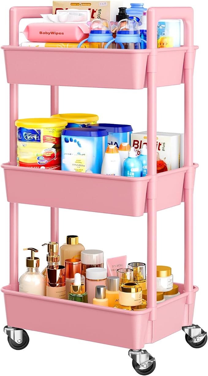 Pipishell 3 Tier Rolling Cart Organizer, Plastic Rolling Cart by Pipishell