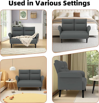Faux Leather Loveseat with Wide Armrests, Symmetrical Shawl Arm 2-Seater Sofa - Image 9