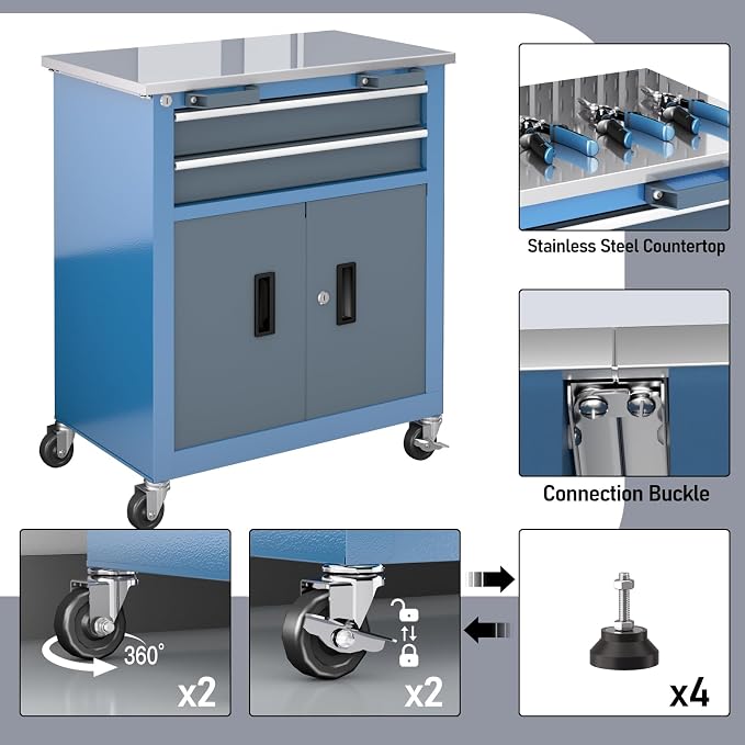 LARBANKE 20 Drawer Rolling Tool Chest Combo, Tool Cabinet - Image 5