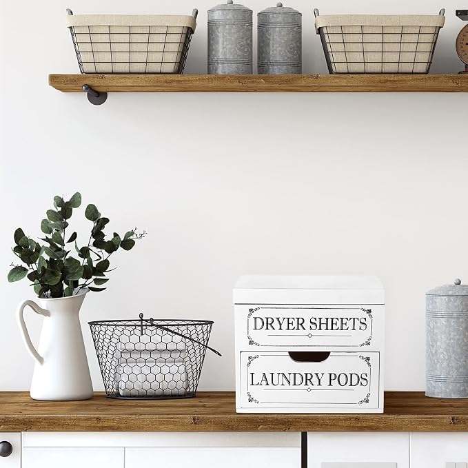 Tatuo Dryer Sheet Holder with Hinged Lid Farmhouse Dryer Sheet Dispenser Rustic - Image 2