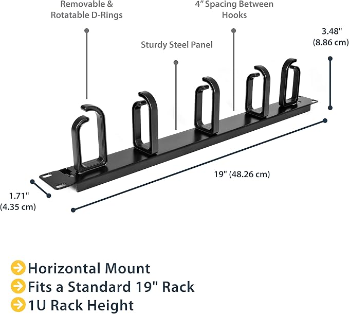 StarTech.com 19” Server Rack Cable Management Panel w/ D-Ring Hooks - Image 2