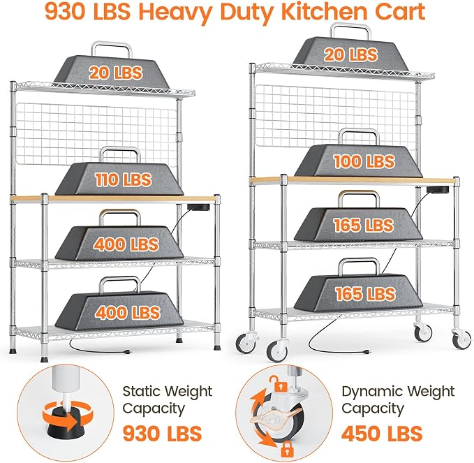 Leteuke Bakers Rack with Power Outlet & Storage, 36 Inch Microwave Stand - Image 7