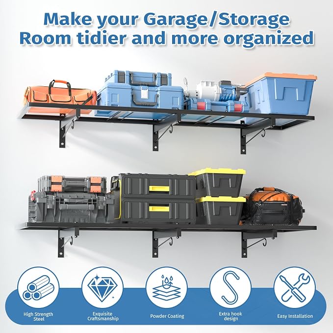 2 Pack Garage Wall Shelving, Heavy Duty Garage Storage Rack - Image 3