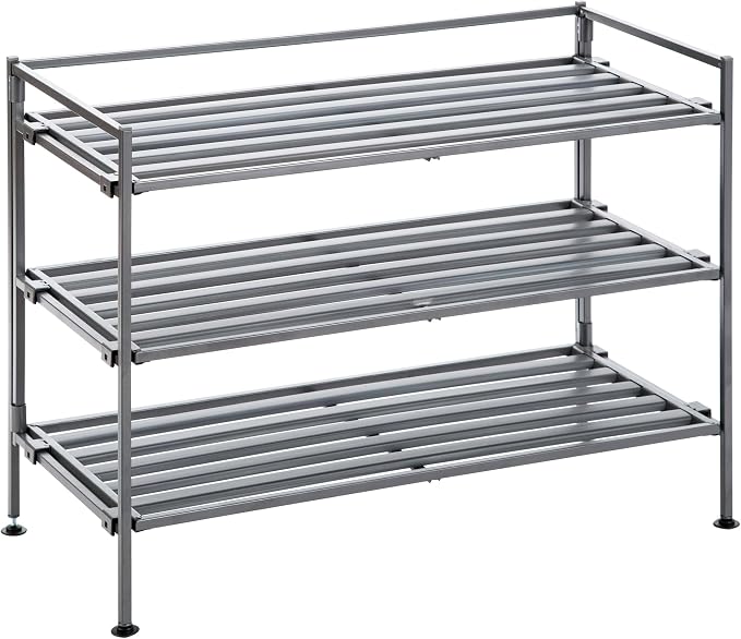 3-Tier Stackable 1" Slat Steel Frame Shoe Rack, 27.25"W x 12.75"D, Ash Gray | - Image 8