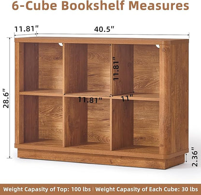 6 Cube Storage Organizer, Floor Standing 2-Tier Wooden Bookshelf - Image 2