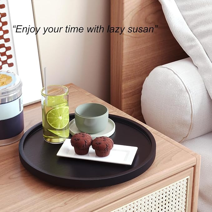 Lazy Susan Organizer for Kitchen, Bamboo Turntable for Cabinet, Middle（Black） - Image 2