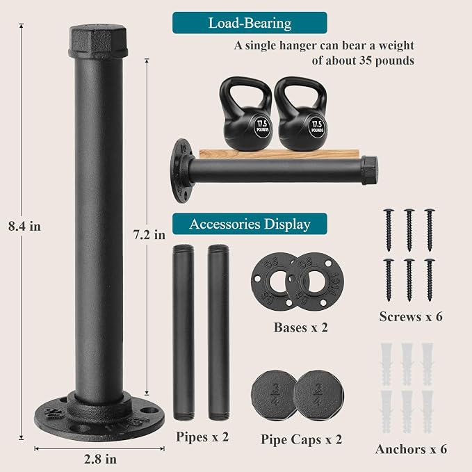 Cast Iron Wall Mounted Clothes Rack, Heavy Duty Industrial Pipe Clothing Rack - Image 2