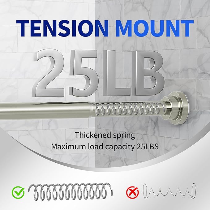 Mcrbeay Shower Curtain Rod, Non Slip Adjustable 28-102 inch No Drill Shower - Image 3