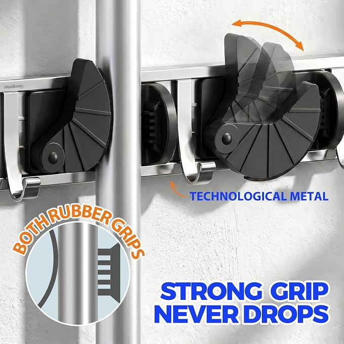 Holikme Mop Broom Holder Wall Mount Metal Pantry Organization and Storage - Image 3
