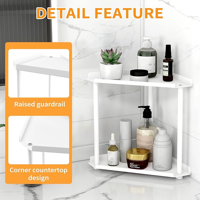 2 Tier Bathroom Counter Organizer, Vanity Organizer Corner Shelf, Makeup - Image 4