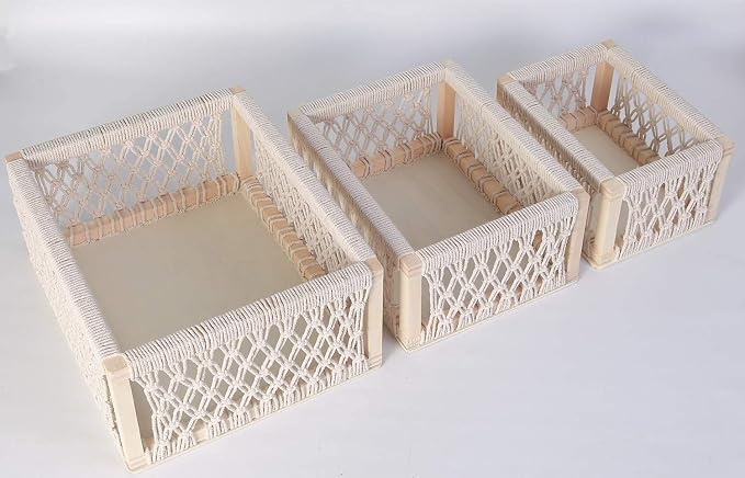 Macrame Baskets for Storage Set of 3, Perfect Pampas Grass Holder - Image 9