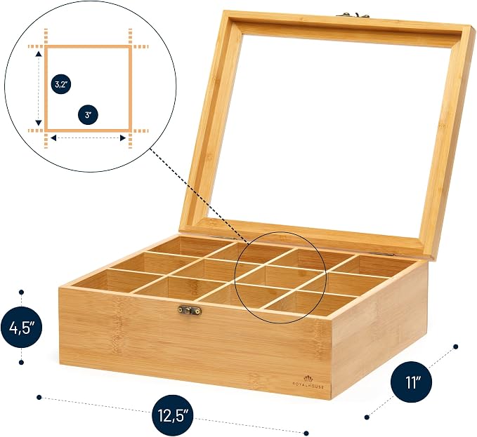RoyalHouse Big Natural Bamboo Tea Storage Organizer - Image 3