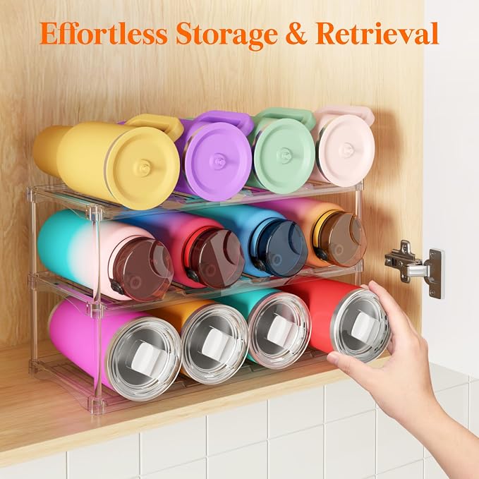 Lifewit Stackable Water Bottle Storage Organizer, Plastic Large Compartment - Image 8