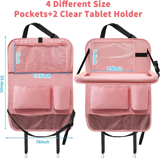 Car Backseat Organizer with Tray, Seat Back Table Holder with 6 Storage Pockets - Image 2
