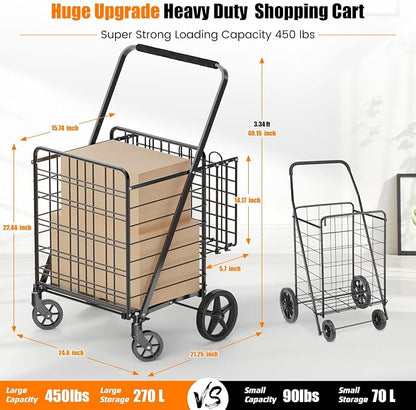 455lbs Shopping Cart for Groceries, Large Heavy Duty Grocery Cart on Wheels | - Image 2