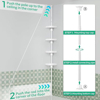 shuang qing 4-Tier Corner Shower Caddy Tension Pole Organizer - Image 6