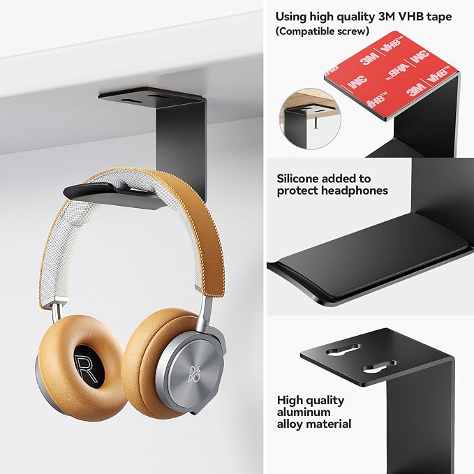 Headphone Stand Hanger, Headset Holder Mount, Aluminum Hook - Image 2