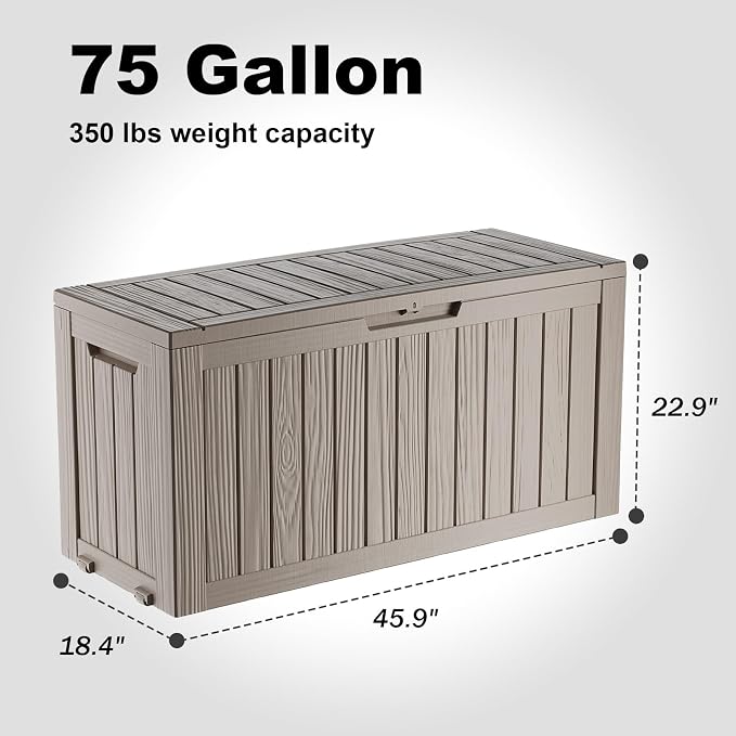 75 Gallon Resin Deck Box, Lockable Outdoor Storage Box - Image 6