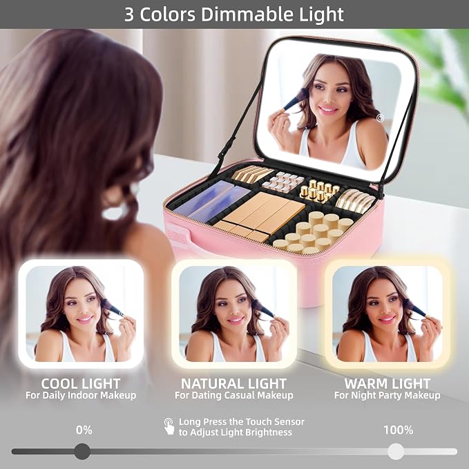 Makeup Case with Mirror and Lights, Travel Makeup Bag with Lighted Mirror - Image 3