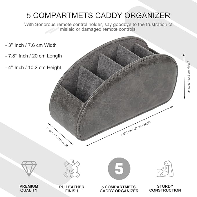 TV Remote Control Holder with 5 Compartments, Pu Leather Remote Caddy/Tray - Image 2