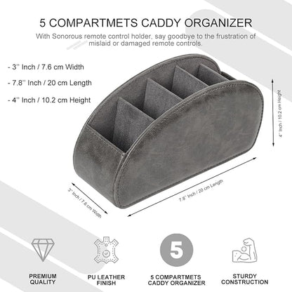 TV Remote Control Holder with 5 Compartments, Pu Leather Remote Caddy/Tray - Image 2