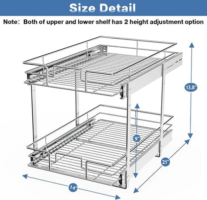 LOVMOR 2 Tier Individual Pull Out Cabinet Organizer 14" W x 21" D, Slide Out - Image 3