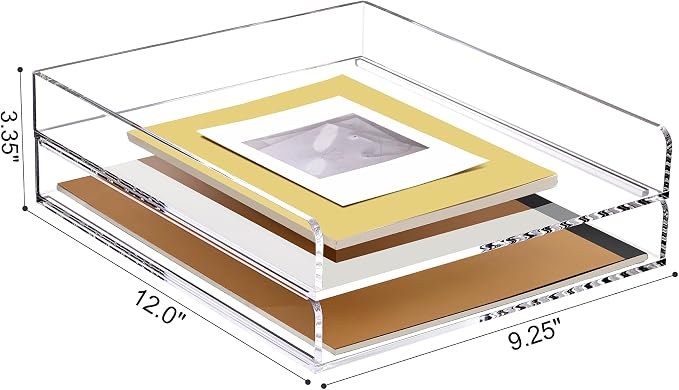 SANRUI 2 Tier Acrylic Stackable Paper Letter Tray, Vertical A4 File Desk - Image 2