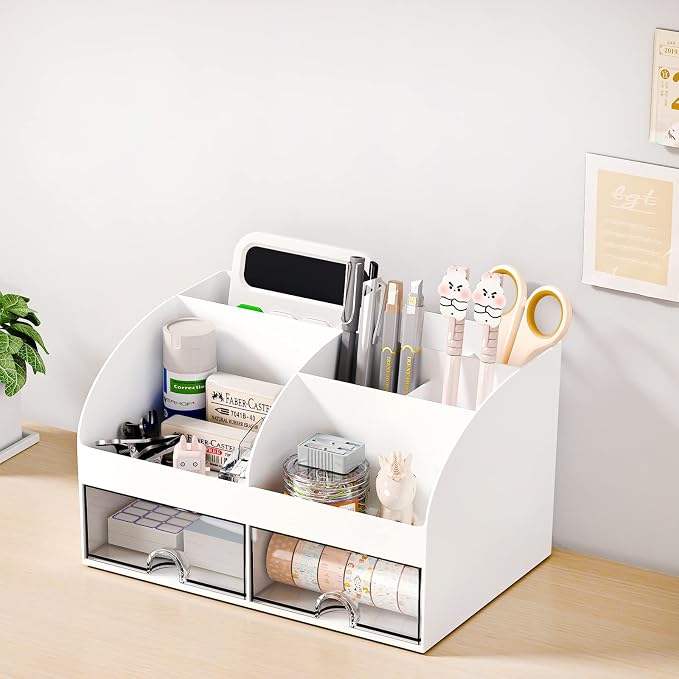 COMFYROOM Desk Organizer with 6 Compartments and 2 Drawers, Plastic Makeup - Image 6