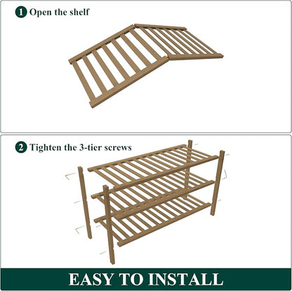 Smiry Bamboo Shoe Rack for Closet, 3 Tier Wooden Stackable Shoe Organizer - Image 6