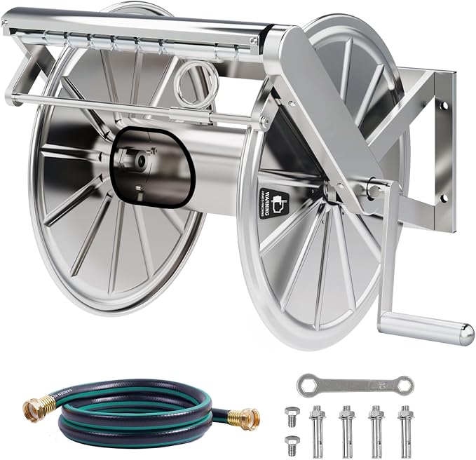 Stainless Steel Garden Hose Reel Heavy Duty, Wall Mount Water Hose Holder by Unknown
