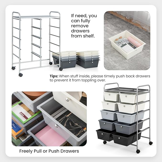 Giantex 10 Drawers Rolling Cart, Classroom Organizers, Storage Cart - Image 5