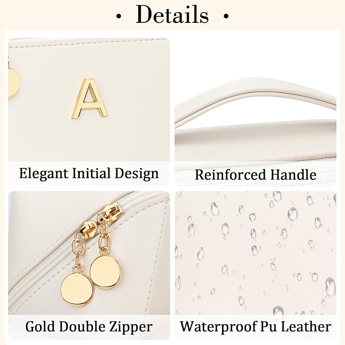 Birthday Gifts for Women Teen Girl, Personalized Initial Makeup Organizer Bag - Image 4