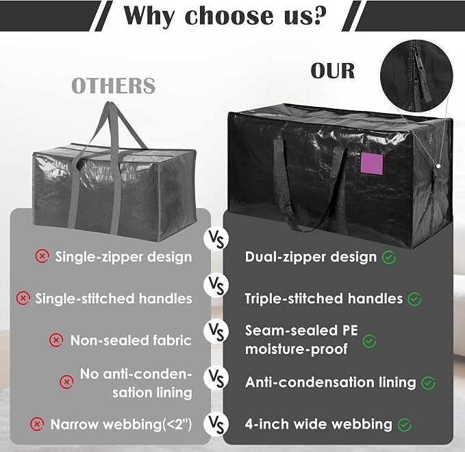12 Pack Moving Bags with Full-Open Side Zipper, Extra Large 93L Heavy Duty - Image 9