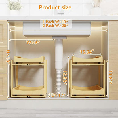 Bamboo Under Sink Organizer Adjustable Height 2 Tier Bathroom Organizer Pull - Image 2