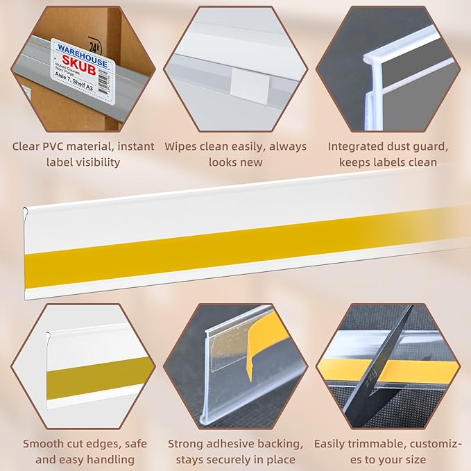 60 Pcs Shelf Label Strips, 1.25" H x 48" L Shelf Label Holders, Self Adhesive - Image 3