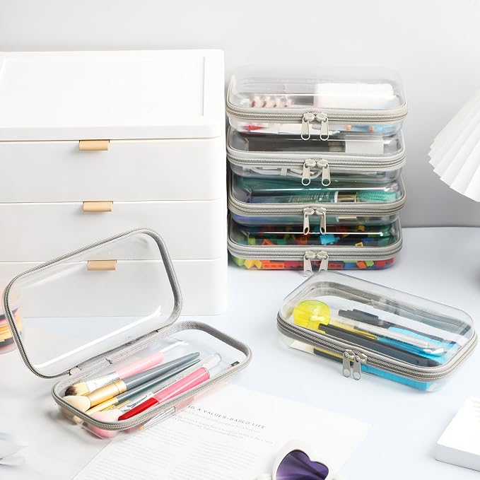 Sanwuta 6 Pcs Clear Hard Zipper Case Hard Plastic Zipper Pouches Transparent - Image 5