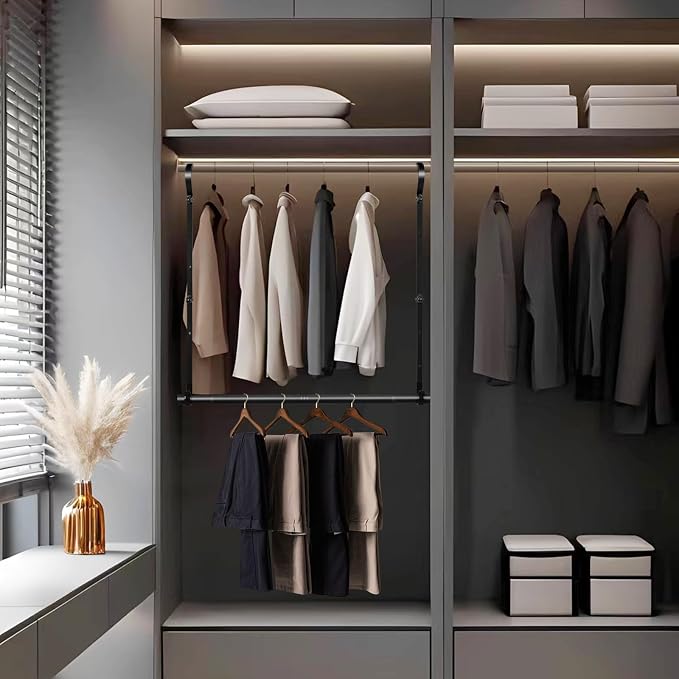 Hanging Closet Rods, Adjustable Height & Width Closets Bar Lower Extender - Image 7