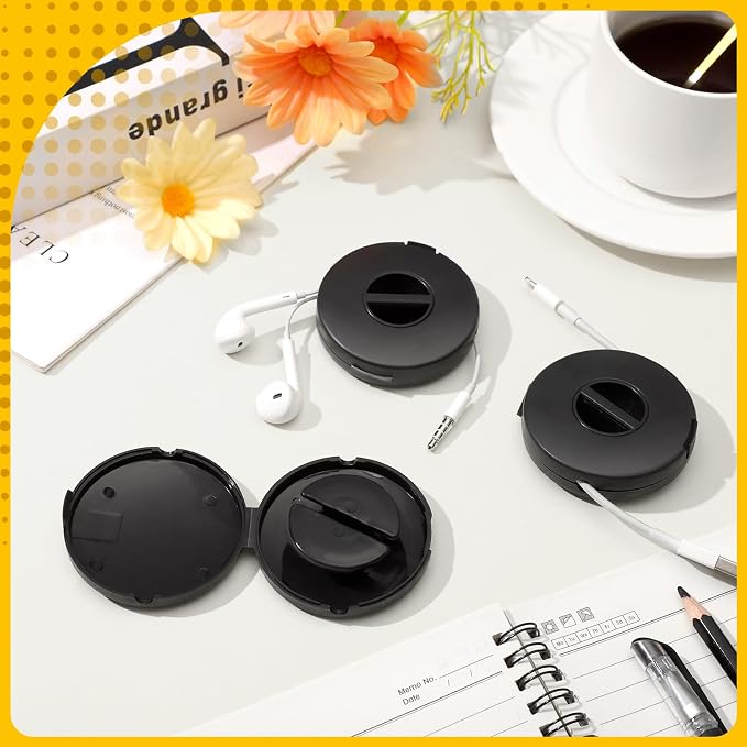 9 Pcs Charging Cord Organizer Black Portable Charger Cord Holder Round Storage - Image 3