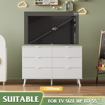 WLIVE 6 Drawer Dresser for Bedroom, 47.24'' Wide Wooden White Dresser, Storage - Image 5