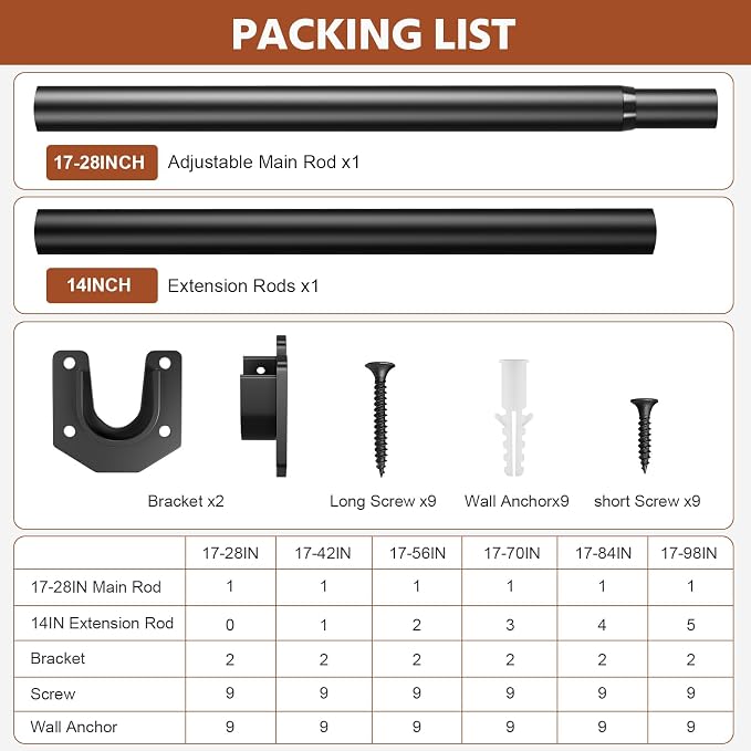Closet Rods for Hanging Clothes, 17-42 Inch Stepless Adjustable Closet Rod - Image 7