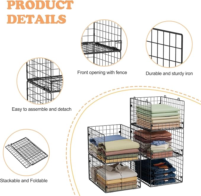 5-Tier Stackable Closet Storage Baskets, Closet Organizers and Storage Shelves - Image 2