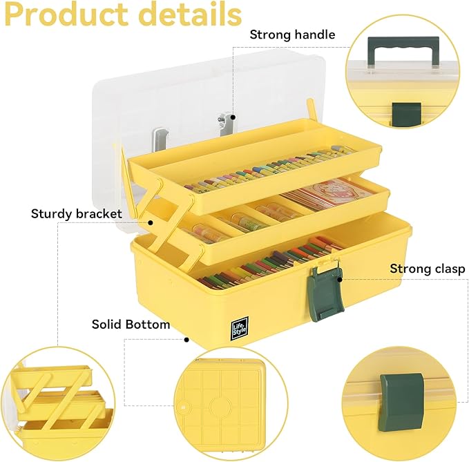 WEWLINE 13-Inch Art Box Sewing Storage Organizer 3-Layers Craft Storage - Image 4