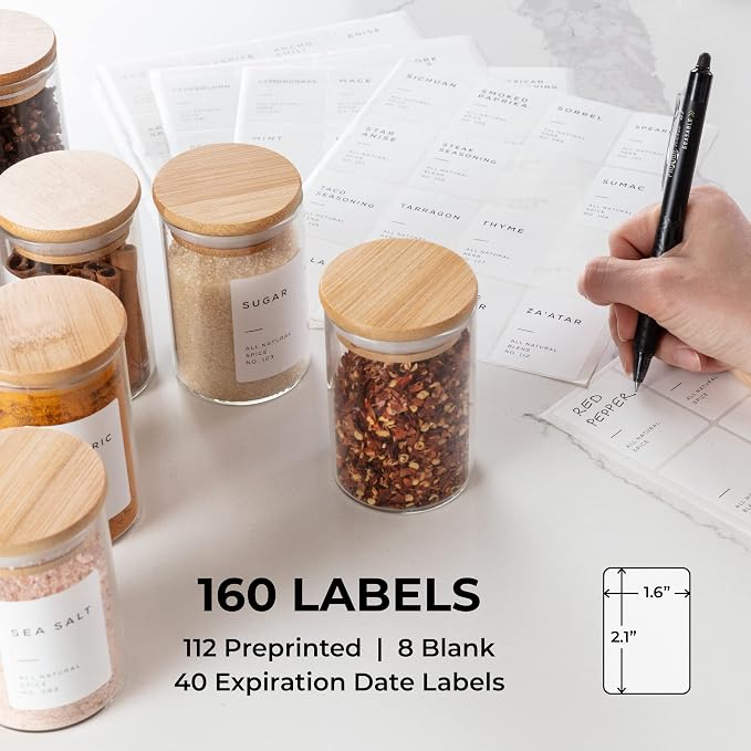 Empty Spice Jars with Label Pack. Small 6oz Spice Storage Bottles with 112 - Image 4