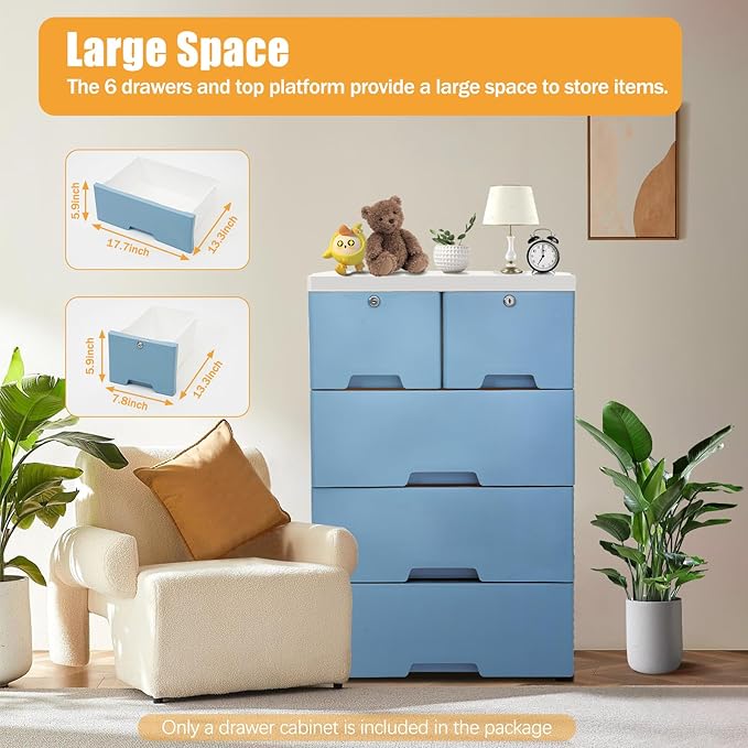 Plastic Storage Drawers with 6 Drawers, Closet Drawers Dresser Organizer Unit - Image 4