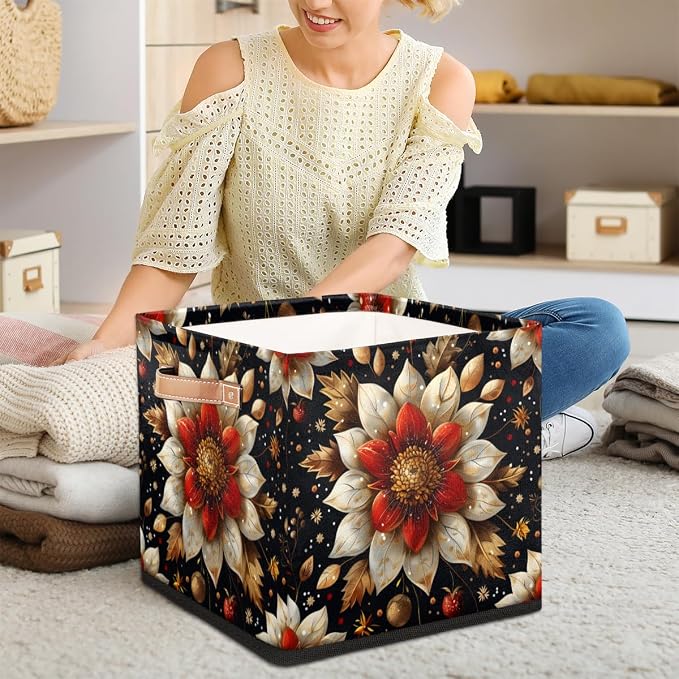 TropicalLife 13x13x13 Inch Large Fabric Storage Cube Flowers Foldable Storage - Image 3