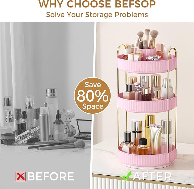 360° Rotating Makeup Organizer, Upgraded 3 Tier Skincare Perfume Organizers - Image 3