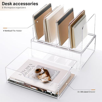 YUXUN Desk Organizer with Drawers, Acrylic File Organizer with 4 Vertical File - Image 2