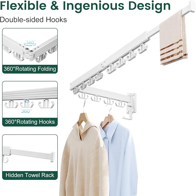 Wall Mounted Clothes Drying Rack, Laundry Drying Rack Wall Mount, 3-Fold Drying - Image 4